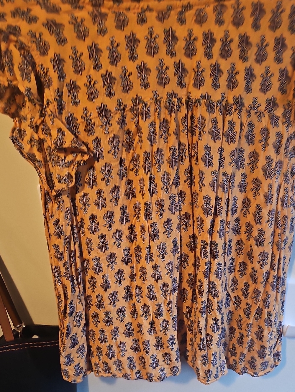 Knox Rose Mustard Short Sleeve Button Front Top with Navy Floral Print - Picture 5 of 5